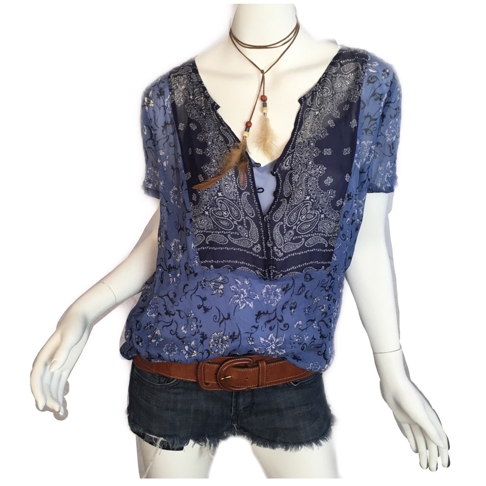 Lucky Brand Mixed Scarf Print Top